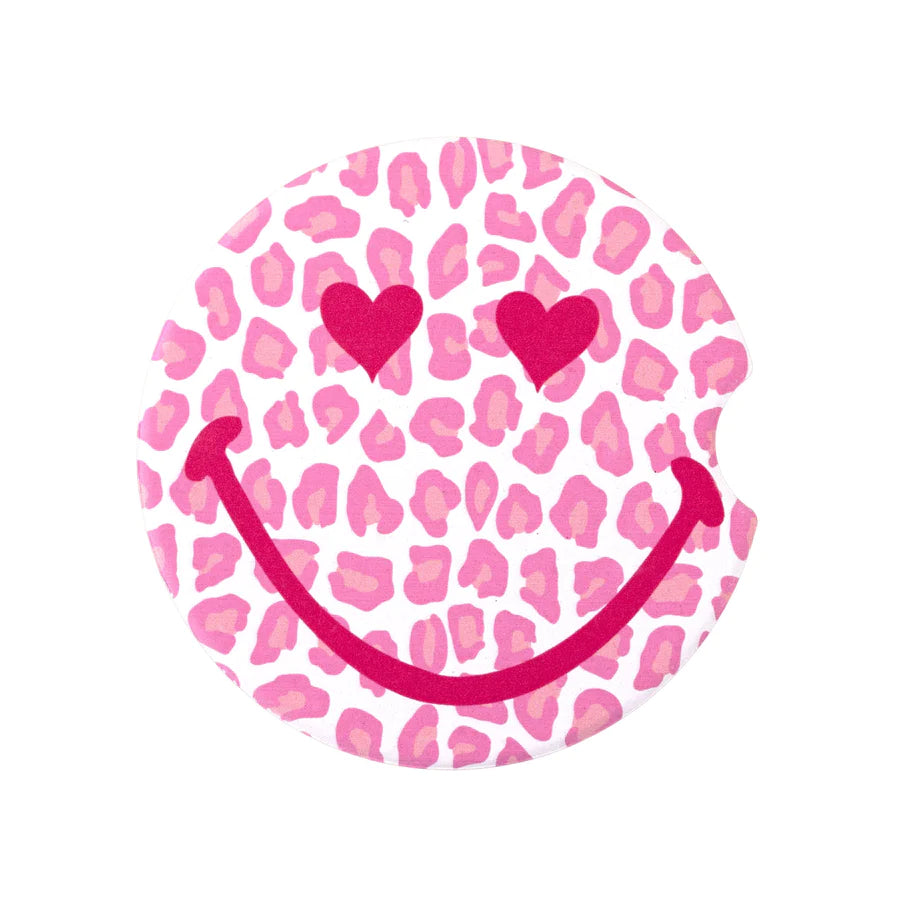 PINK LEOPARD SMILEY CAR COASTER