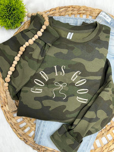 God Is Good Camo Crewneck