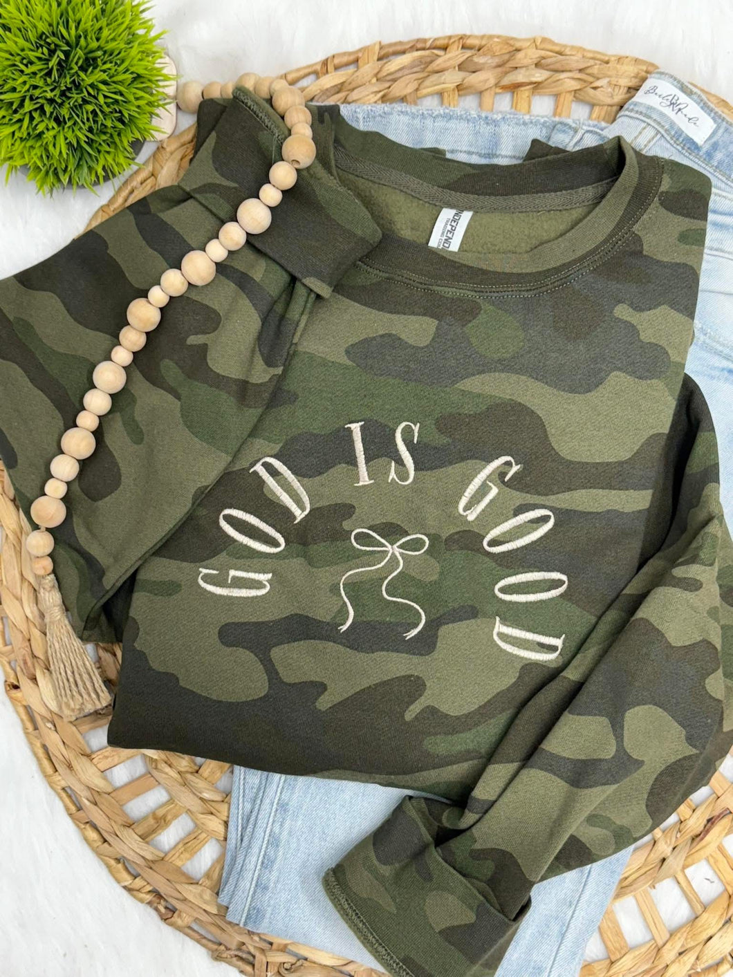 God Is Good Camo Crewneck