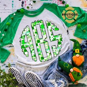 St. Patricks Monogrammed 3/4 Sleeve Raglan