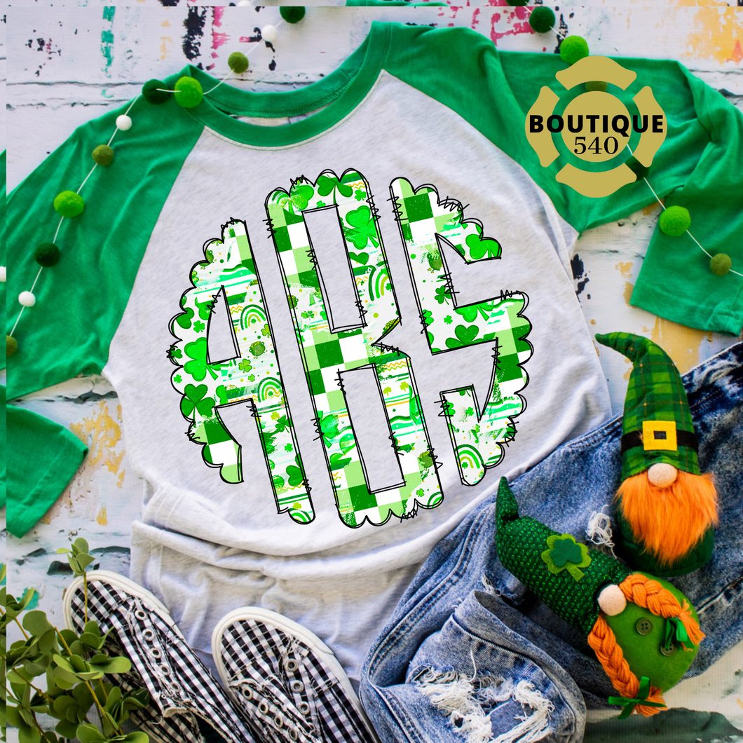 St. Patricks Monogrammed 3/4 Sleeve Raglan