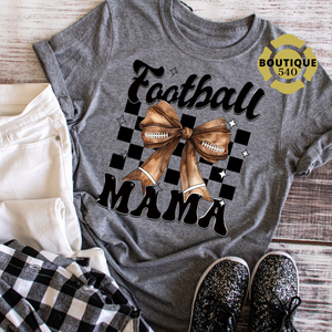 Football Mama Checked Bow Tee
