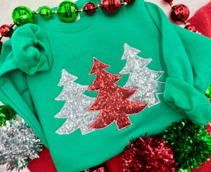Red/Green Sequin Christmas Trees Crewneck