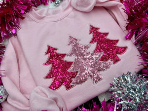 Pink Sequin Christmas Trees Crewneck