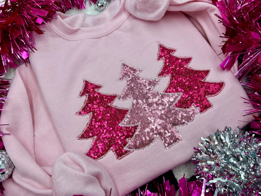 Pink Sequin Christmas Trees Crewneck