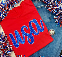 Load image into Gallery viewer, USA Cursive Sequin Tee
