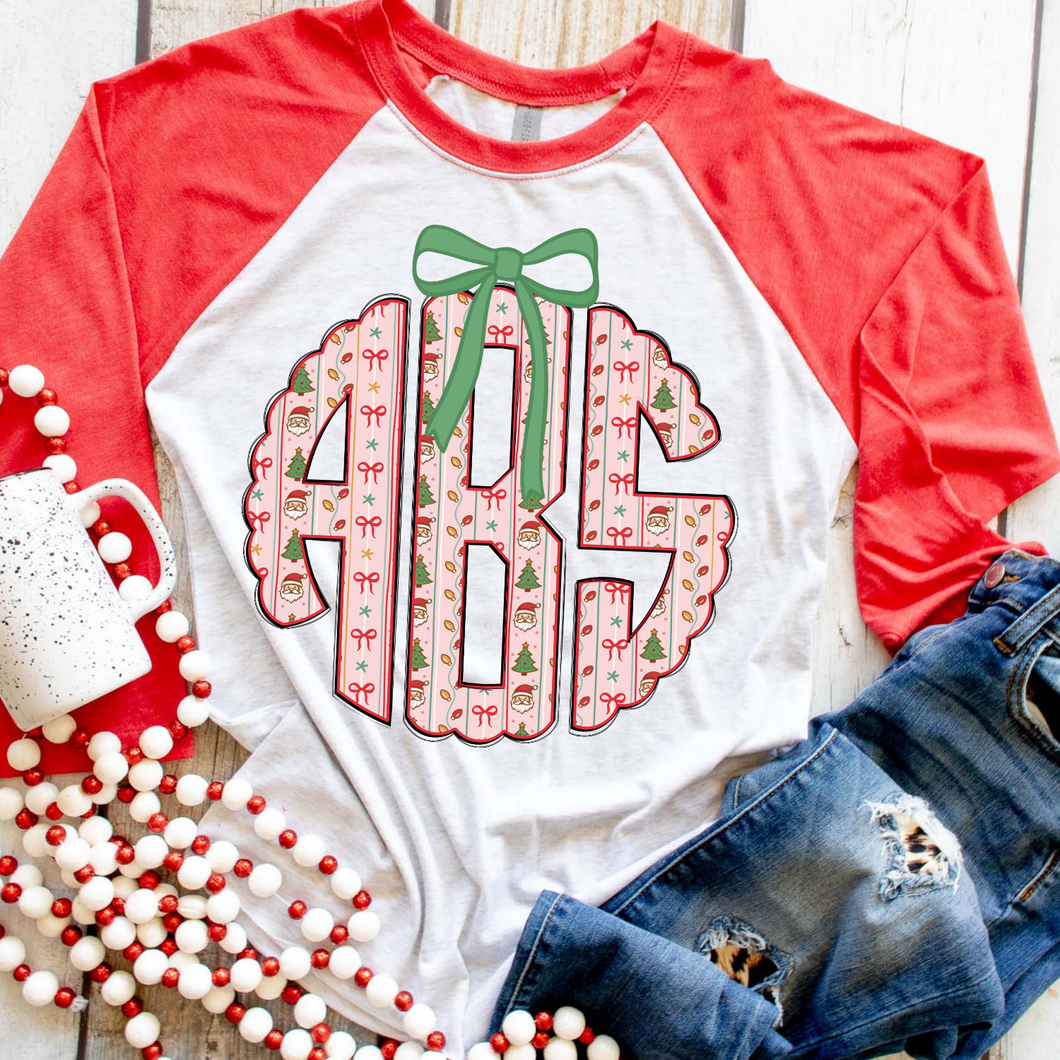 🎀 Preppy Christmas Monogram Raglan🎀