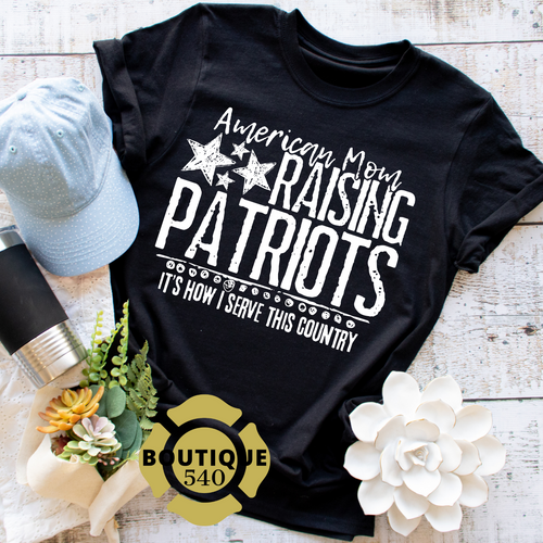 Unisex Bella Canvas patriotic talking T-shirt with 'Raising Patriots' slogan