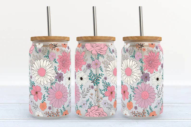 Floral Purple Glass Tumbler