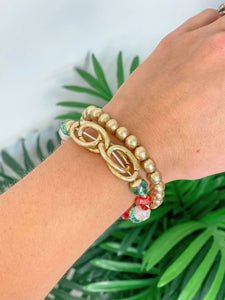 Holiday Gold & Multi Bead Bracelet