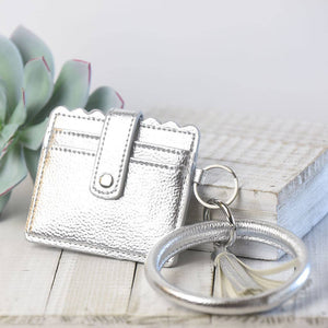 Bridgette Bangle Keychain with Card Holder-Silver