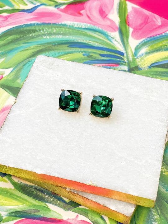 Glass Crystal Studs- Emerald