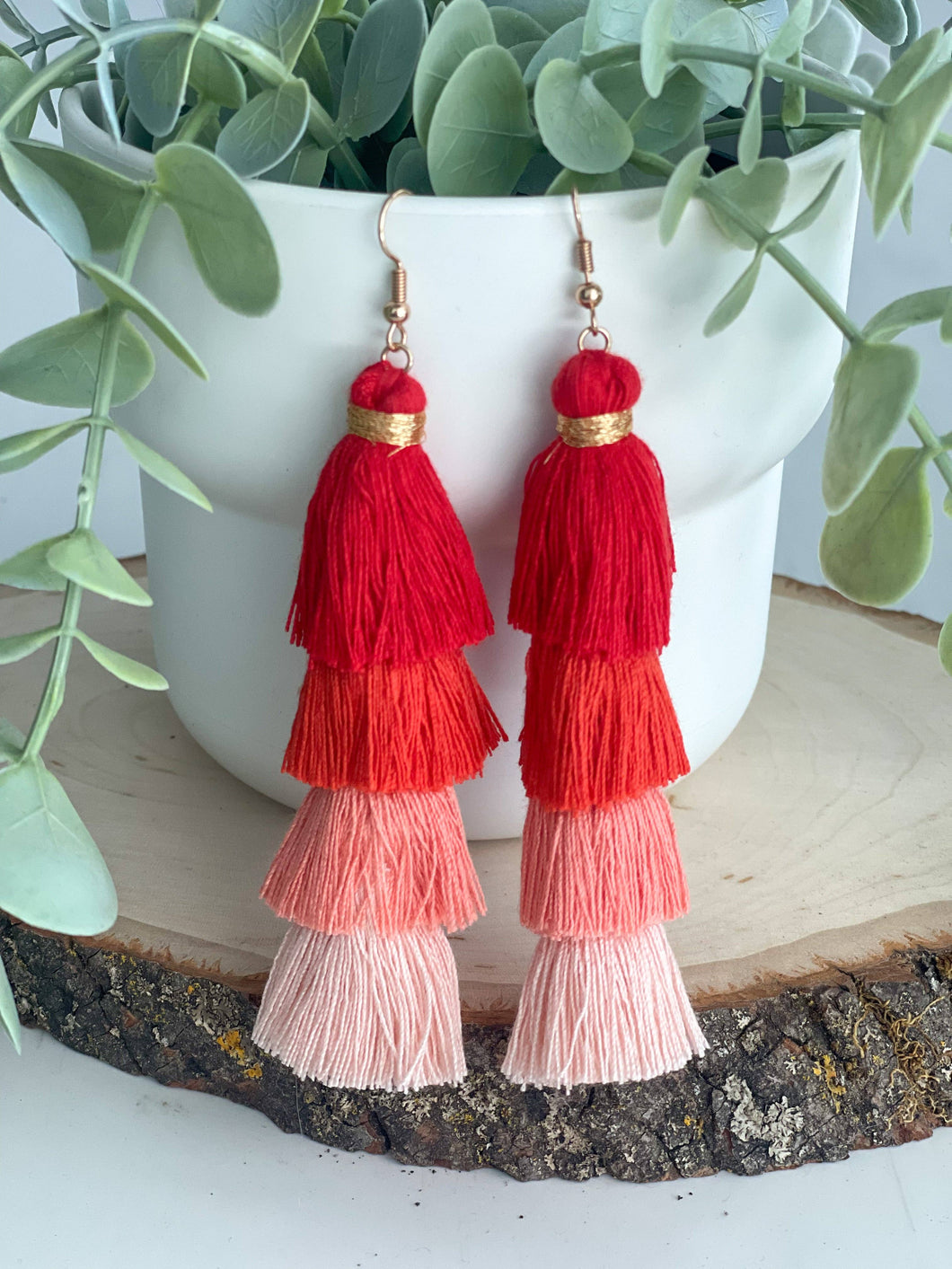 Free Fall Tassel Earrings-Reds